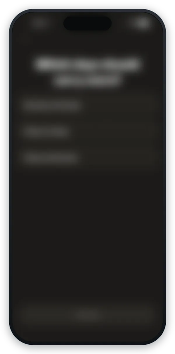 A blurred preview of a STRQ onboarding question