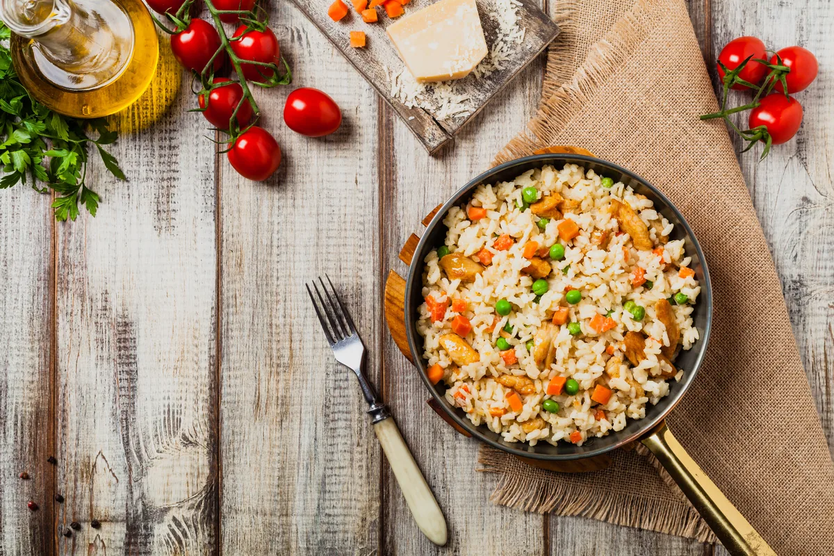 Risotto mit Hähnchen und Erbsen