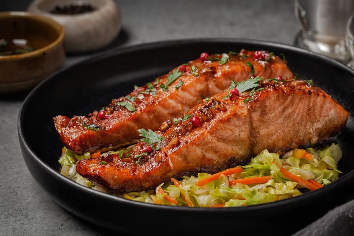 Honig-Knoblauch-Lachs mit Krautsalat