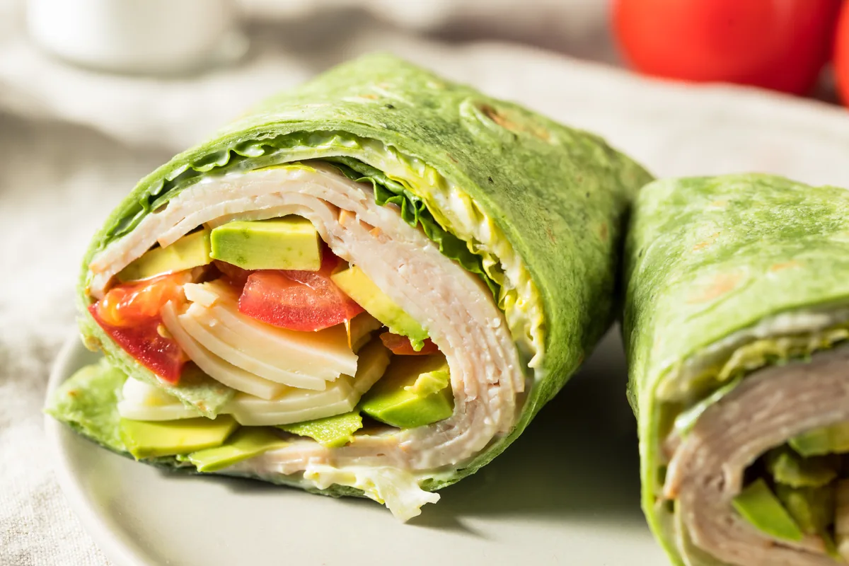Puten-Wrap mit Spinat und Avocado
